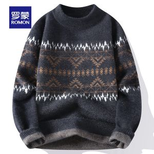 ROMON | Lormen Mens Round Neck Knitwear Thickened Casual Loose Fashionable Inner Wear Winter Season Comfortable Warm Base Layer Top