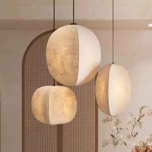 Wabi Sabi Style Retro Lantern Chandelier Indoor Pendant Fabric Light Restaurant Corridor Mall Decorative