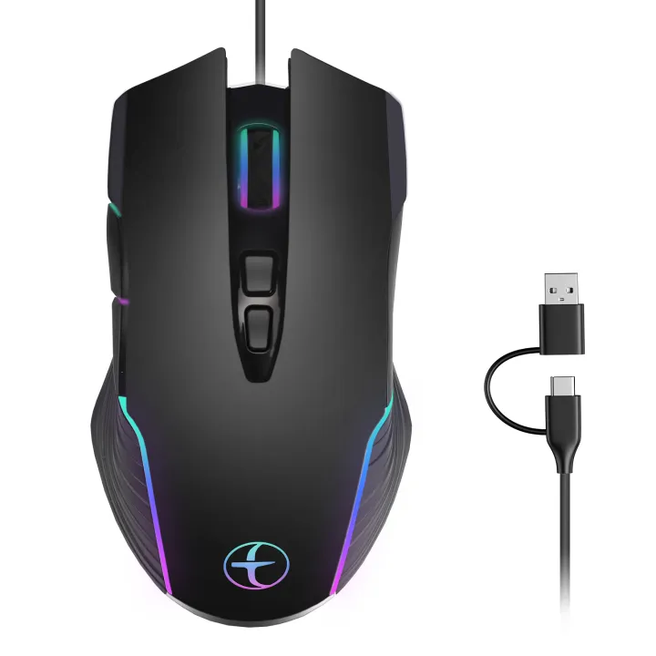 Mofii | Ergonomic Dual USB-C/USB-A Interface Wired Gaming Mouse with Mouse Jiggler/Backlit,7200DPI Adjustable Optical Mice for Win/Mac