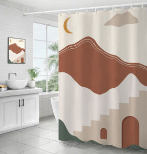 Thickened Ins Style Bath Curtain Geometric Dry Wet Separation Mold Proof Partition Curtain Waterproof Bathroom Hanging Curtain