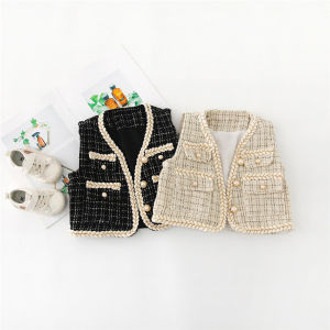 Baby Girls Spring and Autumn Lattice Classic Style Vest Western Style Fashion Thin Coat Women Outer Wear Vest Waistcoat Children