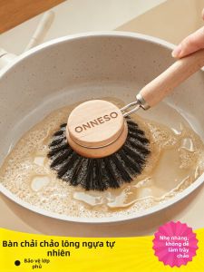 DINGQING | Bàn Chải Bếp Lông Ngựa Thiên Nhiên Bảo Vệ & Bọc Mềm cán Gỗ