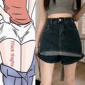 Womens Y2K High-Waist Mini Skirt Deep Blue Denim Spring Summer Slimming Flattering Wrap Around Skirt for Full Coverage