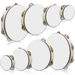 1Pc Wooden Tambourine 4/6/8/10-Inch White Rim with Metal Jingles Musical Percussion Instrument for Concert Church Party