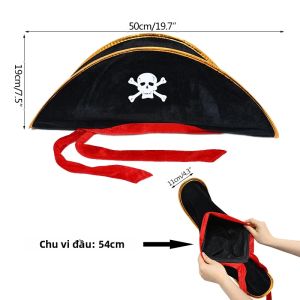 Đen Đỏ Mũ Cướp Biển Có In Hình Đầu Lâu Trẻ Em Trang Phục Chống Đỡ Cho Halloween Tiệc Hóa Trang Trang Đội Trưởng Cosplay Phụ Kiện
