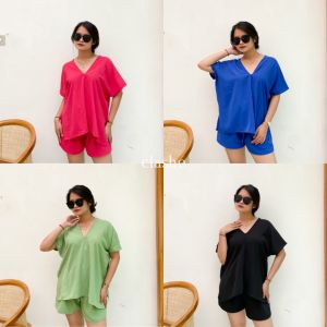 Setelan Wanita Atasan Baju Dan Celana Pendek Crinkle Airflow Anti Lecek Korean Style Kekinian Terbaru Ootd Brenda Set by Clashe