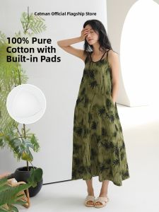 MiiOW | Cat Woman Summer Sleep Dress Womens New Style 2025 With Chest Pad Spring Autumn Strap Nightgown Home Clothes Can Wear Outdoors