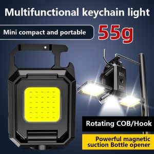 Đèn pin đèn làm việc COB siêu IPX4 đèn lồng dẫn loại nhỏ có thể sạc lại đèn 90 ° Túi XPE móc khóa 90 ° có thể gập lại câu cá USB lanterna bên Đèn Cắm Trại Type-C sáng móc khóa xách tay để chống thấm ngoài trời
