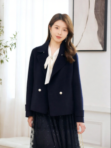 Koradior | Elegant Commute Big Collar Short Wool Blend Coat