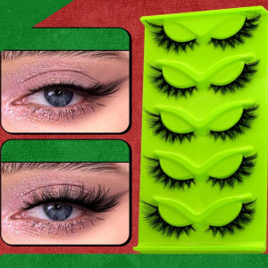 5 pairs of cats eye false eyelashes - natural and soft appearance fine cross line design - low allergy full false eyelashes