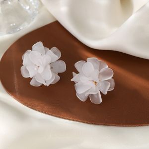 XiangNan 999 Silver Needle Camellia Earrings Womens Elegant Fashion Jewelry Ear Decorations Korean Style Alloy Plated Gold