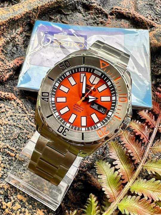 Seiko 5 orange dial watch 24 jewels watch 100 automatic japan