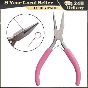 Pink Handle Nickel Iron Single Section Round Concave Pliers Handmade Jewellery Hardware Making Tool Sharp Nose Diagonal Portable