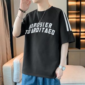 ROMON | Romon Ice Silk Short Sleeve T-Shirt Mens Summer Thin Casual Loose Fit Breathable Printed Round Neck Top Trendy Versatile Light Weight