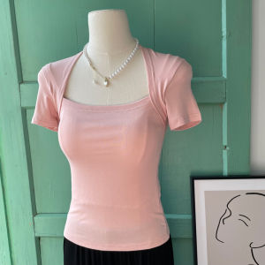 เสื้อแขนสั้นเต้นรำบัลเล่ต์ฤดูร้อนสำหรับผู้หญิง ชุดฝึกซ้อมวิชาการดanza Moderna คุณภาพระดับพรีเมียม ทรงเข้ารูป เสื้อผ้าทำงาน