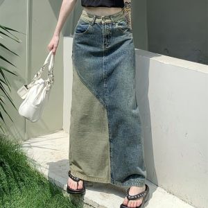 กระโปรงยีนส์ทรงสลิมฟิตเอวสูงไซส์ใหญ่สำหรับผู้หญิง กระโปรงยาวคลุมสะโพก ทรงเข้ารูป ทรงเข้ารูป สไตล์ฤดูใบไม้ผลิ 2024