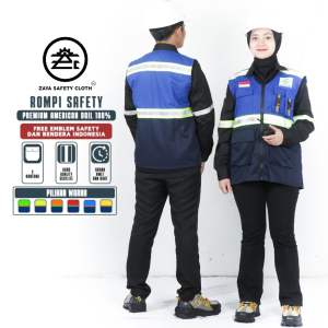 rompi safety|rompi sefti|rompi proyek|rompi k3|rompi HSE Warna Merah Kombinasi Biru Navy