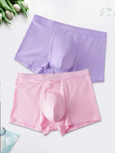 กางเกงบ็อกเซอร์ชายผ้าฝ้ายแท้สีชมพูเซ็กซี่หลวมๆ กางเกงขาสั้นผ้าฝ้ายสำหรับผู้ชาย 2025 กางเกงบ็อกเซอร์ทรงห้ามข้อสำหรับผู้ชาย 2 ชิ้น