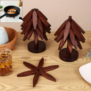 Wooden Insulating Coasters 3/4/5pcs Set Tree Design with Folding Placemats Anti Scald Heat Resistant Table Decor Mats Pot Holder