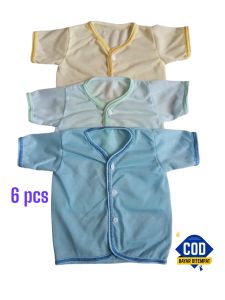 6 pcs baju bayi tanggan pendek polos rib usia 0-6