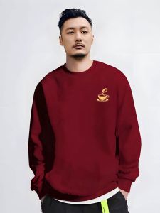 Luxurious Thickened Oversized Hoodie for Men in Red Color for Autumn Winter Season Cotton Material round Neck Drawstring Closure