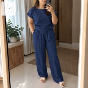 NOVA WOMEN’S COTTON LINEN TERNO SET | SHORT SLEEVE TOP & WIDE LEG PANTS | 2-PIECE COORDINATES OUTFIT | CASUAL PLUS SIZE