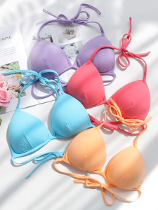 เสื้อชั้นในแบบสายเดี่ยวสำหรับผู้หญิง ทรงบิกินี่ ทรงสามเหลี่ยม ผ้าฝ้าย ดีไซน์หลังเซ็กซี่ เสื้อชั้นในแบบสวมคอกลม