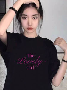 American Retro Letter Print Short Sleeve T-Shirt Womens Summer New Loose Lazy Style Oversize Top Trendy Cotton round Neck