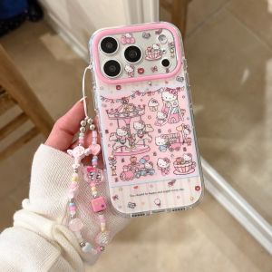 Sanrio | Luxury Shimmering Double Layer Fine Pore Striped KT Phone Case For iPhone 17 Pro Max 14 Pro 15 16 Pro Max Shockproof Cute Cover