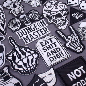skull Iron On Embroidered Patches DIY Punk Black And White Patches For Clothing thermoadhesive Patches On Jacket Applique Decor