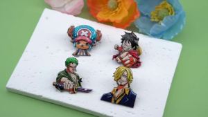 Miniso | 4Pcs Anime One Piece Enamel Pin Luffy Zoro Sanji Chopper Metal Brooch Straw Hat Pirates Lapel Badge Backpack Decor