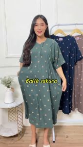 Daster Super Jumbo Manohara Motif Printing Batik Sakura Pekalongan Baju Dress Panjang Wanita Ibu Remaja Modern Kekinian Modis Elegan Busui Bumil Putri Tidur Cantik