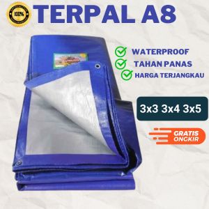 terpal plastik A8 korea warna biru silver dan oren ukuran 4x8meter 2x3 3x4 3x5 waterproff