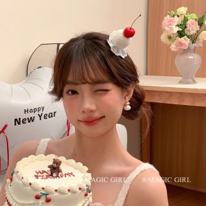 ถ้วยกระดาษเชอร์รี่กิ๊ฟติดผมน่ารักสำหรับงานเลี้ยงวันเกิดกิ๊บติดผมหน้าม้าสีครีมกิ๊บปากเป็ดหวานแต่งตัวเครื่องประดับผม