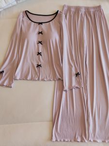 Modal Cotton Bộ Đồ Ngủ Cho Phụ Nữ Có Miếng Lót Ngực Tay Dài Mỏng Phong Cách Dáng Rộng Kích Thước Lớn Có Thể Mặc Bên Ngoài Nhà bộ Hai