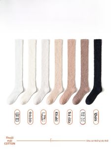 JINGCHI | Tất ống dài lót lông cừu dày dặn cho nữ Tất ngủ Tất đi trong nhà Tất chống trượt mùa đông Tất cao đến đầu gối bằng vải polyester
