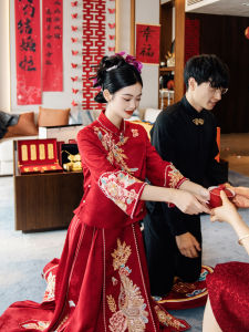 ชุดเจ้าสาว Qionglan 2025 ชุดฮ่องกงสไตล์จีนใหม่สำหรับผู้หญิงวัย 25-35 ปี ฤดูร้อน 2024 แขนยาวเจ็ดนิ้ว ผ้าโพลีเอสเตอร์ใหม่