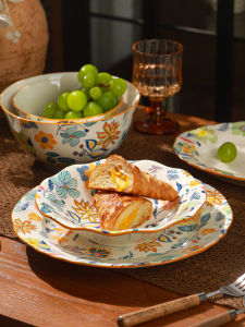 Beautiful Ceramic Dinner Plate Western Cuisine Suitable Home Use Deep Plate Floral Patterned Underglaze Craftsmanship