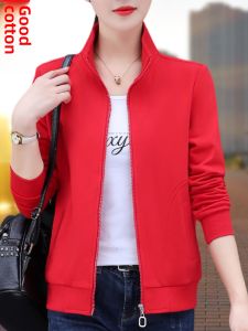 Spring Autumn Red Zodiac Year Sweatshirt Jacket Womens Loose Large Size Fashionable Middle-aged Mom Open Cardigan Top