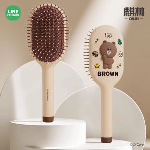 หวีรองรับการกระแทกหมีสีน้ำตาล Line Friends หวีนวดพิเศษสำหรับเด็กไม่มีอันตรายกับผมหวีพกพาได้และน่ารักสำหรับกระเป๋าผมหยิกสำหรับการใช้งานของผู้หญิง