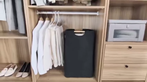 Foldable Laundry Basket ⚡ Metal Frame & Bamboo Handles Cotton Linen - Ruang Penjimatan untuk Rumah