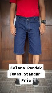 Celana Jeans Pendek Standar Pria Dewasa Garmen Garment Cowo Laki Warna Biru Dongker / Celana Pendek Denim Garmen Standar 2023 Ukuran Jumbo Besar Termurah