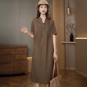 Elegant Pure Color Loose V-Neck Dress