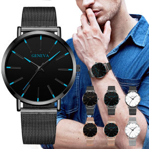 GENEVA Minimalist Mens Fashion Ultra Thin Watches Simple Men Business Stainless Steel Mesh Belt Quartz Watch