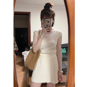 BINKAFENNY | Dopamine Knitted Short Sleeve Dress Womens Summer Slim Fit Beautiful Pleated Mini Skirt High Waist Korean Style Commute Dress