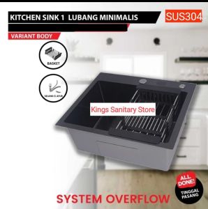 PROMO Kitchen sink 6045 black paket kran fleksibel /Bak cuci piring hitam komplit set 1 lobang