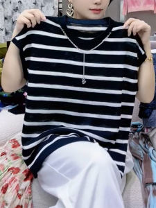 QINGNAER | Color-blocking Stripe Oversized T-shirt