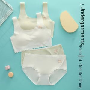 New Latex Padded Underwear Panties Bra Set Students Small Breasts Developmental Big Children Without Trace Vest Girls Bra