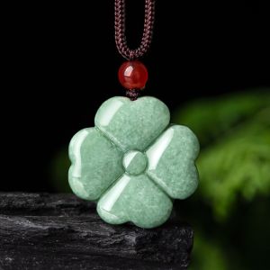 TIMESWIND Natural Jade Four Leaf Clover Green Pendant with Certificate Fashion Women Necklace Y1N