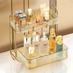 Luxury Acrylic Cosmetic Storage Box Vanity Desk Lipstick Skincare Bathroom Shelf Two Layers Plastic Organizer for Bedroom